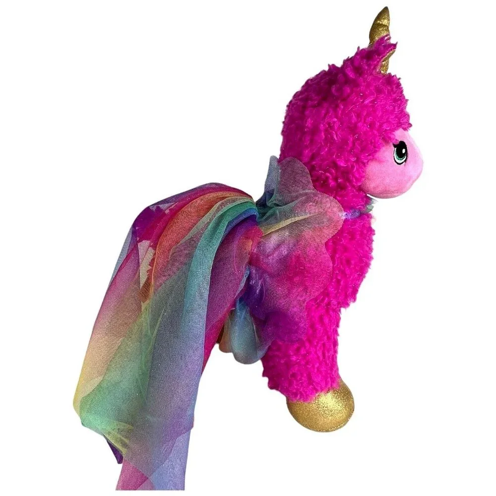 Build A Bear Pink Sparkle LlamaCorn‎ Plush Llama Unicorn Rainbow Net Outfit Toy